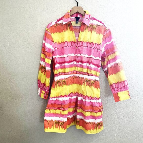 Scoop Yellow & Pink Long Sleeve Cotton Blend Dress M 8-10 - Picture 1 of 5